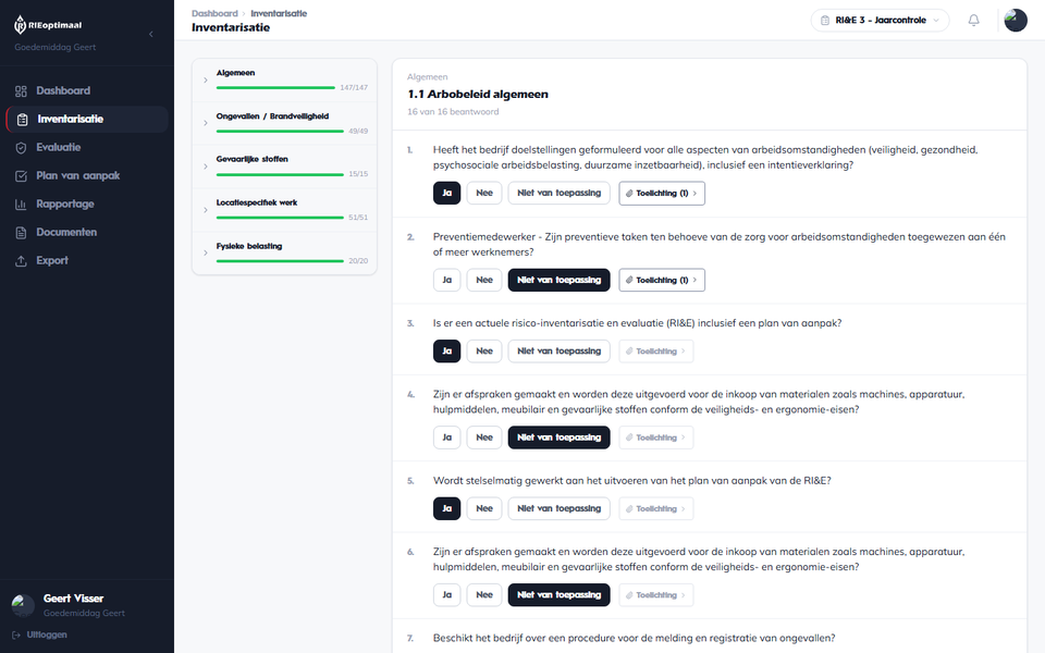 Schermafbeelding: Inventariseer in RIEoptimaal